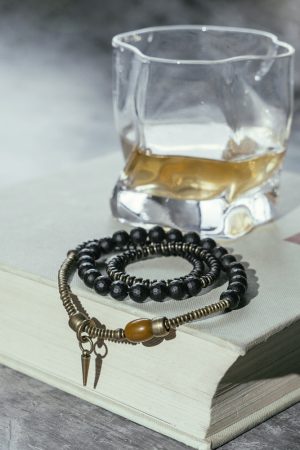 Ethnic Style Matte Black Agate Bracelet for Women - Multi-Layer Frosted Bead Jewelry, Bohemian Chic Accessory