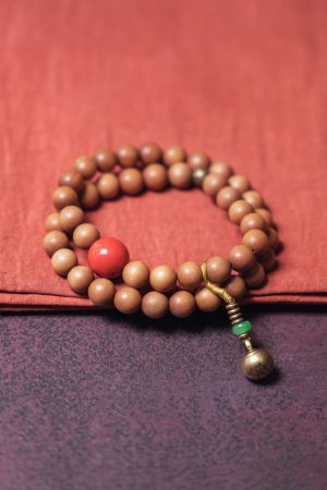 Ethnic Style Wooden Bracelet for Men and Women - Sandalwood Beads & Cinnabar Hand Ornament, Unique Artisan Jewelry