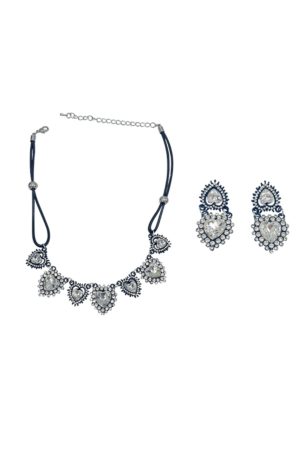European American Punk Style Crystal Inlaid Black Silver Heart Necklace Clavicle Chain - Trendy Temperament Jewelry