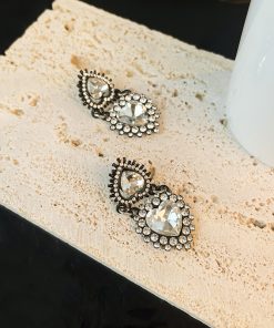 European American Punk Style Crystal Inlaid Black Silver Heart Necklace Clavicle Chain - Trendy Temperament Jewelry