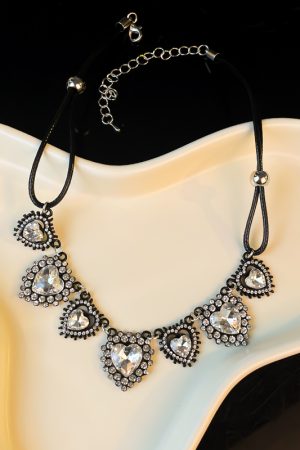 European American Punk Style Crystal Inlaid Black Silver Heart Necklace Clavicle Chain - Trendy Temperament Jewelry
