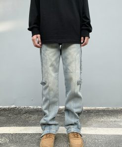 European American Style Slim-Fit Long Jeans with Side Zipper for Men and Women - Trendy High Street Fashion