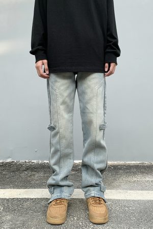 European American Style Slim-Fit Long Jeans with Side Zipper for Men and Women - Trendy High Street Fashion