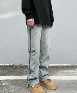 European American Style Slim-Fit Long Jeans with Side Zipper for Men and Women - Trendy High Street Fashion