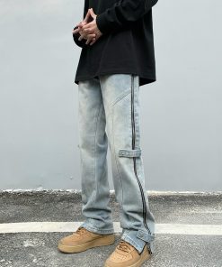 European American Style Slim-Fit Long Jeans with Side Zipper for Men and Women - Trendy High Street Fashion