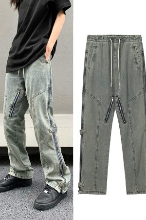 European American Style Slim-Fit Long Jeans with Side Zipper for Men and Women - Trendy High Street Fashion