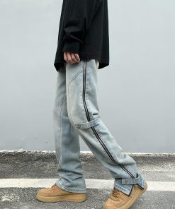 European American Style Slim-Fit Long Jeans with Side Zipper for Men and Women - Trendy High Street Fashion