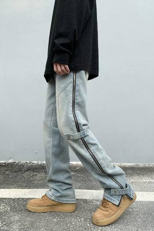 European American Style Slim-Fit Long Jeans with Side Zipper for Men and Women - Trendy High Street Fashion