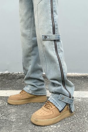 European American Style Slim-Fit Long Jeans with Side Zipper for Men and Women - Trendy High Street Fashion