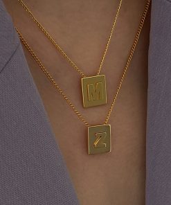 European American Style Square Pendant Necklace - INS Clavicle Chain for Women, Trendy Letter Design, Fashion Jewelry