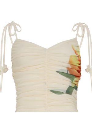European and American Vacation Style Plant Print Two-Piece Set with Pleated Tie-Back Tank Top and Low-Waist Long Skirt