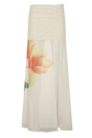 European and American Vacation Style Plant Print Two-Piece Set with Pleated Tie-Back Tank Top and Low-Waist Long Skirt