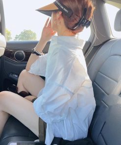 European Style White Long Sleeve Shirt for Women - Thin Casual Korean Version, Washed Cotton Spring Summer Jacket Top