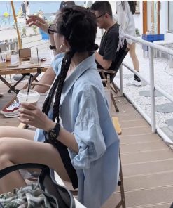 European Style White Long Sleeve Shirt for Women - Thin Casual Korean Version, Washed Cotton Spring Summer Jacket Top