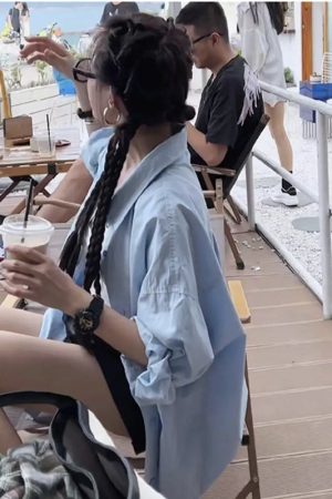 European Style White Long Sleeve Shirt for Women - Thin Casual Korean Version, Washed Cotton Spring Summer Jacket Top
