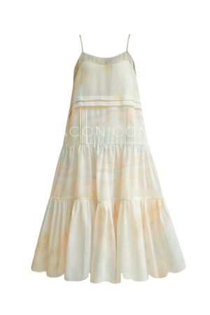 Evening Smoke Gradient Oil Painting Print Slip Dress â€“ Loose Fit Vacation Dress for Young Looks â€“ Trendy Summer Fashion