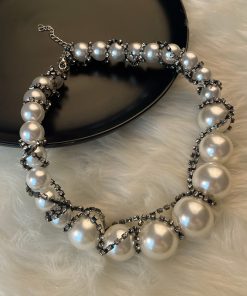 Exaggerated Big Pearl Zirconia Wrap Necklace for Women - Luxury Statement Jewelry, Elegant Design for Special Occasions