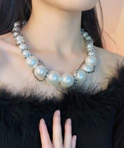 Exaggerated Big Pearl Zirconia Wrap Necklace for Women - Luxury Statement Jewelry, Elegant Design for Special Occasions