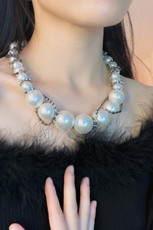 Exaggerated Big Pearl Zirconia Wrap Necklace for Women - Luxury Statement Jewelry, Elegant Design for Special Occasions