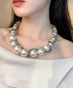 Exaggerated Big Pearl Zirconia Wrap Necklace for Women - Luxury Statement Jewelry, Elegant Design for Special Occasions