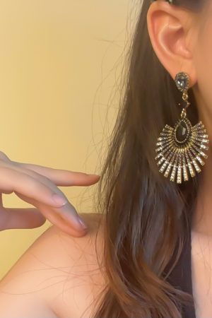Exaggerated Black and Gold Sunflower Crystal Tassel Earrings - Elegant Two-Color Accessories for 2025 Y2K and European Style