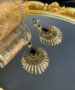 Exaggerated Black and Gold Sunflower Crystal Tassel Earrings - Elegant Two-Color Accessories for 2025 Y2K and European Style