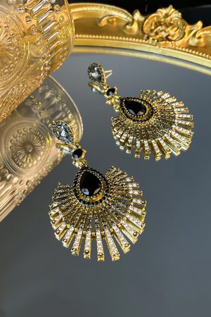 Exaggerated Black and Gold Sunflower Crystal Tassel Earrings - Elegant Two-Color Accessories for 2025 Y2K and European Style
