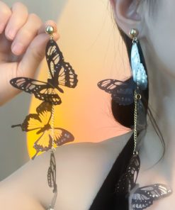 Exaggerated Butterfly Drop Earrings for Women, Stylish Black Sequin Design, Versatile European and American Fashion Accessory