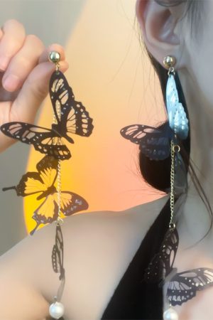 Exaggerated Butterfly Drop Earrings for Women, Stylish Black Sequin Design, Versatile European and American Fashion Accessory