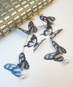 Exaggerated Butterfly Drop Earrings for Women, Stylish Black Sequin Design, Versatile European and American Fashion Accessory
