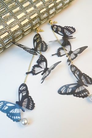Exaggerated Butterfly Drop Earrings for Women, Stylish Black Sequin Design, Versatile European and American Fashion Accessory