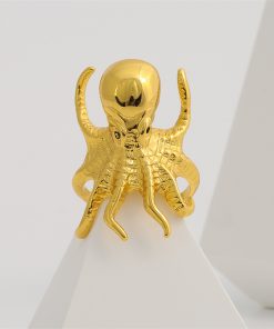 Exaggerated Design Octopus Men's Ring - Brass 18K Gold-Plated Color Retention Jewelry, Trendy Statement Piece