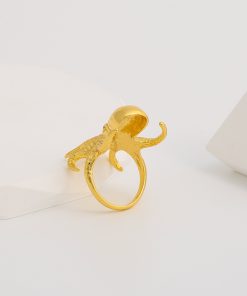Exaggerated Design Octopus Men's Ring - Brass 18K Gold-Plated Color Retention Jewelry, Trendy Statement Piece