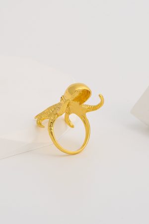 Exaggerated Design Octopus Men's Ring - Brass 18K Gold-Plated Color Retention Jewelry, Trendy Statement Piece