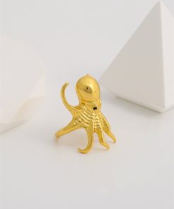 Exaggerated Design Octopus Men's Ring - Brass 18K Gold-Plated Color Retention Jewelry, Trendy Statement Piece