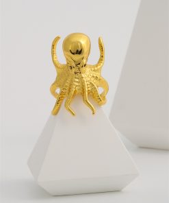 Exaggerated Design Octopus Men's Ring - Brass 18K Gold-Plated Color Retention Jewelry, Trendy Statement Piece