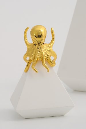 Exaggerated Design Octopus Men's Ring - Brass 18K Gold-Plated Color Retention Jewelry, Trendy Statement Piece