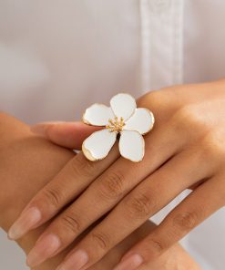 Exaggerated Five-Petal Flower Starfish Open Ring in Metal Style - European and American Dripping Oil Design