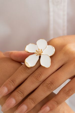 Exaggerated Five-Petal Flower Starfish Open Ring in Metal Style - European and American Dripping Oil Design
