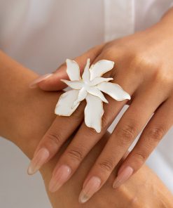 Exaggerated Five-Petal Flower Starfish Open Ring in Metal Style - European and American Dripping Oil Design