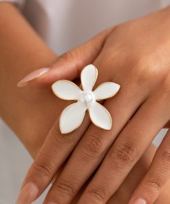 Exaggerated Five-Petal Flower Starfish Open Ring in Metal Style - European and American Dripping Oil Design