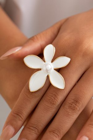 Exaggerated Five-Petal Flower Starfish Open Ring in Metal Style - European and American Dripping Oil Design