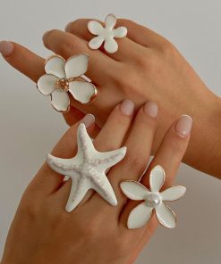 Exaggerated Five-Petal Flower Starfish Open Ring in Metal Style - European and American Dripping Oil Design