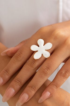 Exaggerated Five-Petal Flower Starfish Open Ring in Metal Style - European and American Dripping Oil Design