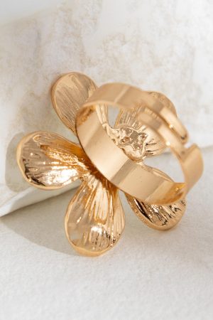 Exaggerated Five-Petal Flower Starfish Open Ring in Metal Style - European and American Dripping Oil Design