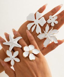 Exaggerated Five-Petal Flower Starfish Open Ring in Metal Style - European and American Dripping Oil Design