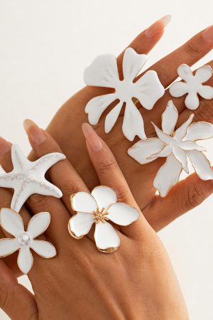 Exaggerated Five-Petal Flower Starfish Open Ring in Metal Style - European and American Dripping Oil Design