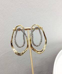 Exaggerated Geometric Earrings for Slim Faces, Color-Blocking Gold and Silver, Irregular Oval Design, Trendy European and American Style