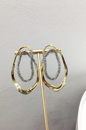 Exaggerated Geometric Earrings for Slim Faces, Color-Blocking Gold and Silver, Irregular Oval Design, Trendy European and American Style