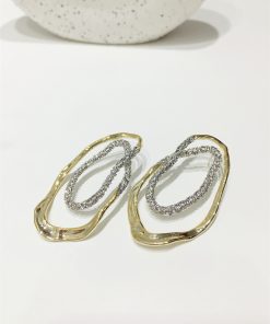 Exaggerated Geometric Earrings for Slim Faces, Color-Blocking Gold and Silver, Irregular Oval Design, Trendy European and American Style